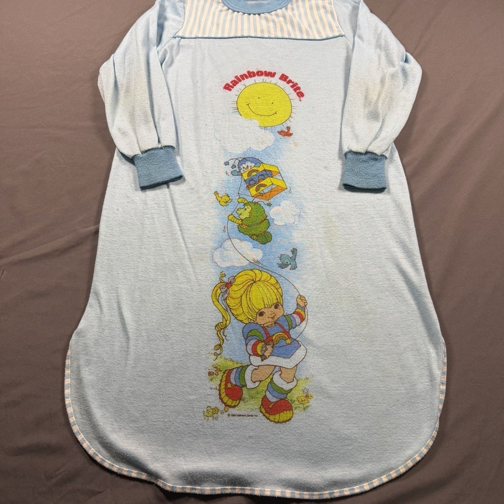 Rainbow Brite 1980s Children's Long Sleeve Nightgown Blue Multicolor